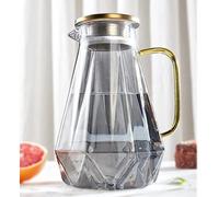 DUJUST Carafe Eau de 2 Litres, Pichet en Verre Design Noir Diamant Moderne, Cruche en Verre avec Couvercle et Anse, Pichet à Eau Haute Durabilité pour Infuseur Fruit, Thé Glacé, Café Chaud, Lait