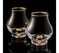 DUJUST Ensemble de 2 verres à dégustation élégants et incurvés (205 ml),verres à whisky en cristal avec paillettes d'or 24 carats,verres de luxe pour brandy,sans BPA et sans plomb