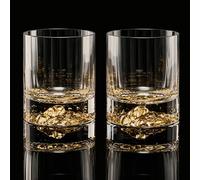 DUJUST Lot de 2 Verres à Whisky 330 ml, Design Montagne Dorée | Verres en Cristal pour Bourbon, Scotch et Cocktails, Verres Old Fashioned pour Bar à Domicile, Sans BPA ni Plomb