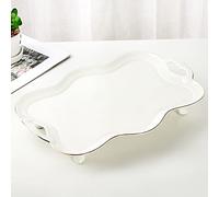 DUJUST Plateau de Service en Porcelaine avec poignées, Plateau de Table Basse de Luxe de Style Britannique avec Bord doré, Belle décoration de Plateau à thé pour Le Salon, Facile à Utiliser et à