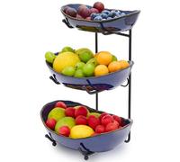 DUJUST Présentoir à fruits 3 niveaux en céramique, bol à fruits émaillé, gain de place & facile à ranger, plateau de service pour fruits, légumes & snacks, compatible lave-vaisselle & micro-ondes