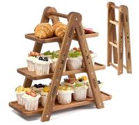 DUJUST Présentoir à gâteau en bois pour 24 Cupcakes, support à gâteau à 3 étages avec surface de qualité alimentaire, présentoir à gâteau pour la nourriture et les jouets - pliable