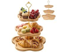 DUJUST Présentoir Élégant en Bois à 3 Niveaux pour Cupcakes avec Design en Forme de Fleur, Plateau en Bambou pour Cupcakes,Desserts,et Décoration de Rustique et Maison,Facile à Installer et à Nettoyer