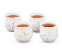 DUJUST Set de 4 tasses à thé japonaises, tasse à thé chinoise en porcelaine blanche, cadeau mignon pour adultes, amateurs de thé/femmes/hommes (prune en or)