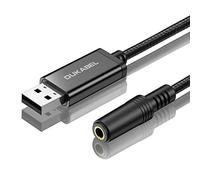 DUKABEL Adaptateur audio USB vers prise jack 3,5 mm, TRRS USB-A vers casque adaptateur auxiliaire intégré puce son stéréo externe pour ordinateur PS4 PS5 - Noir