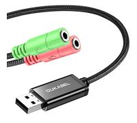 DuKabel Adaptateur USB pour Ordinateur, Portable et PS4 - Prise USB vers 2 Prises Jack TRS 3,5 mm Femelle - Carte Son pour Écouteurs, Haut-Parleurs et Microphone TRS 3 Broches - 1,2M/Noir