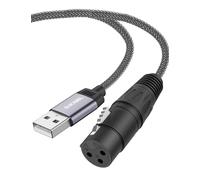 DuKabel Adaptateur XLR vers USB mâle vers XLR femelle Câble microphone pour enregistrement, transmission en direct, câble de microphone USB avec puce DAC pour PC, ordinateur portable - 1,8 m