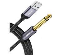 DuKabel Câble de guitare USB vers 1/4 TS pour enregistrement de guitare - 2,4 m - Type A vers 6,35 mm - Câble convertisseur mono pour instrument, basse, clavier électrique, table de mixage