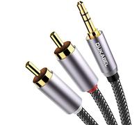 DuKabel Câble RCA vers jack 3,5 RCA - Jack 3,5 mm vers 2 fiches stéréo RCA - Câble audio HiFi avec gaine en nylon - Corps en métal et contacts plaqués or 24 carats - Top Series 1,2 m