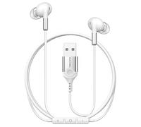 DuKabel Écouteurs intra-auriculaires avec câble USB - Avec contrôle du volume - Isolation du bruit - Son HiFi - Compatible avec ordinateur, PS4, PS5, ordinateur portable - Blanc