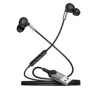 DuKabel Écouteurs intra-auriculaires USB pour PS5, PS4, casque USB PC avec microphone et commande en ligne, écouteurs filaires pour PC et ordinateur portable, noir