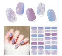 DUKASOU Autocollants pour ongles en gel, 28 pièces Fleurs Bandes de gel semi-durcies (Camellia Sea) UV Lumière/Lampe LED requise, enveloppes en gel durables autoadhésives, facile à appliquer et à