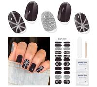 DUKASOU Lot de 22 Bandes d'ongles en Gel- Véritables Autocollants pour Ongles en Gel de Qualité Salon - Bandes de Vernis à Ongles Durables (schwarz glänzend silber）