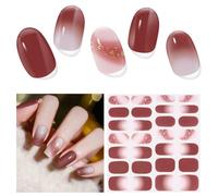 DUKASOU Lot de 28 bandes adhésives en gel semi-durcies pour ongles d'automne avec lampe UV/LED requise, autocollants durables pour nail art, faciles à appliquer, rouge vin