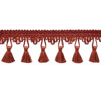 Duke Collection Jolie bordure à franges à pompons Style # TFDK025-PY) Rouge sangria # K35 (rouge bordeaux foncé) Vendu au mètre (0,9 m)
