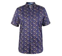 Duke Kingston D555 Chemise à manches courtes pour homme Motif floral, Bleu marine/marron, Taille 4XL
