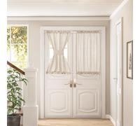 DUKIYO Lot de 2 Rideaux Transparents en Lin Beige pour fenêtre de Cuisine, Salle de Bain, Porte-fenêtre, Rideaux Semi-Transparents avec Passe-Tringle pour Porte en Verre avec Embrasse, filtrage de la