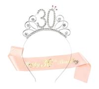 DULFAX Couronne de 30e Anniversaire Femme Or Rose Tiara et Écharpe de Décoration pour Birthday Decorations