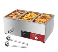 DULNICE Bain-Marie Électrique 3 bacs avec Réinitialisation, Réchauffeur Électrique Commercial pour Buffet 1500W avec Robinet de Vidange et Cuillère à Soupe pour Cantines et Cafés, Contrôle de la
