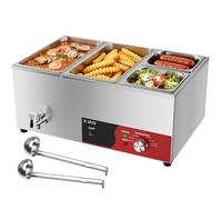 DULNICE Bain-Marie Électrique 4 bacs avec Réinitialisation, Réchauffeur Électrique Commercial pour Buffet 1500W avec Robinet de Vidange et Cuillère à Soupe pour Cantines et Cafés, Contrôle de la