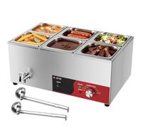 DULNICE Bain-Marie Électrique 6 bacs avec Réinitialisation, Réchauffeur Électrique Commercial pour Buffet 1500W avec Robinet de Vidange et Cuillère à Soupe pour Cantines et Cafés, Contrôle de la