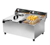 DULNICE Friteuse Double 16L Gastro Inox, 2x3000W Friteuse Électrique Plage de température 60°C-200°C pour usage professionnel & privé, Snacks/Foodtrucks