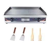 DULNICE Plancha Électrique Professionnelle en Acier Inox 73x47cm, 4400W | Commerciale Grille 2/3 Plat + 1/3 Rainuré, Double Thermostat 50 à 300°C, Double Prises, Grill de Table pour Restaurant