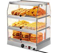 DULNICE Vitrine Chauffante à 3 Niveaux Acier Inoxydable Présentoir à Chaud | Éclairage LED, Température Réglable 30-85°C, 300W Chauffante de comptoir pour Présentation Hamburger Pizza Poulet Frit, 220V