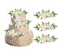 DULRLLY 3 Pièces Décorations de Gâteau de Roses Blanches, Décorations de Gâteau de Fleurs, Fleur de Gâteau Artificielle pour Décor de Fiançailles de Mariage d'anniversaire, Arrangements