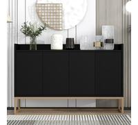DULRLLY Buffet Bas Cuisine, Meuble de Cuisine Rangement avec 4 Portes et Étagère Réglable, Armoire Cuisine Rangement avec Pieds en Métal Doré, Buffet Cuisine Moderne, 120 x 30 x 80 cm (Noir)