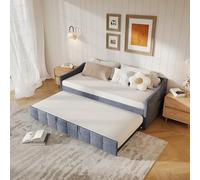 DULRLLY Canapé Lit 2 Places Convertible 90x200 cm, Lit Canape 2 Personnes avec Lits Gigogne, Sommier à Lattes, Canapé-lit Extensible pour Adulte et Adolescent, Velours, sans Matelas (Gris)