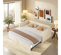 DULRLLY Canapé lit Convertible en Velours avec Lits gigogne, canape lit 2 Places Extensible, Canapé-lit rembourré 90/180 x 200 cm avec sommier à Lattes pour Salon, Appartement, Beige