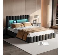 DULRLLY Lit Double Coffre 140x200 cm,Lit Bubble Rembourré avec Espace de Rangement Hydraulique, Fonction de Charge USB et Éclairage LED, Cadre de Lits avec Sommier à Lattes pour Adults et Ado