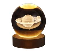 DULRLLY Veilleuse 3D en forme de boule de cristal avec base en bois - Veilleuse en forme de boule de cristal Saturne - Pour enfants et adultes - Cadeau artistique (nature)