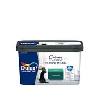 Dulux Valentine Peinture Intérieure Crème de Couleur Cuisine et Salle de Bain - Pièces Humides Murs et Boiseries - Résistant aux taches et à l'humidité - Satin Emeraude 2 L