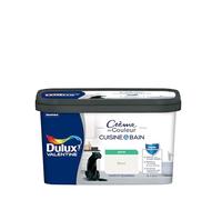 Dulux Valentine Peinture Intérieure Crème de Couleur Cuisine et Salle de Bain - Pièces Humides Murs et Boiseries - Résistant aux taches et à l'humidité - Satin Blanc 2 L