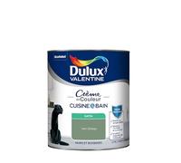 Dulux Valentine Peinture Intérieure Crème de Couleur Cuisine et Salle de Bain - Pièces Humides Murs et Boiseries - Résistant aux taches et à l'humidité - Satin Vert Ginkgo 0,75 L