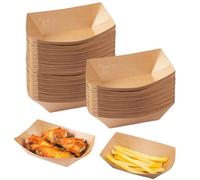 Dulynva 100 Pièces Vaisselle Jetable Forme de Bateau Barquette Frite Kraft Barquette Carton Dégradable Boite Carton Alimentaire pour Frites,Collations,Macarons,Currywurst,Salade, 12,5 x 8,3 x 3,6CM