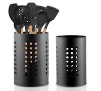 Dulynva 2 Pièces Pot Ustensiles Cuisine Noir Porte Ustensiles Cuisine en Acier Inoxydable Egouttoir Couvert Verticalen Rangement Pot Ustensile Rond pour Couteau Fourchette Cuillère Baguettes