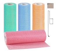 Dulynva 4 Rouleaux Chiffon de Nettoyage Jetables Serviette Lingettes Chiffons Reutilisable Lavable Essui Tout Torchons Non Tissé Lavette Cuisine avec Porte Essui Tout Mural (200 Pièces/4 Couleurs)