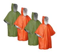 Dulynva 4PCS Poncho de Survie d'urgence avec Capuche, Poncho Pluie Imperméable Réutilisable Sac de Couchage d'urgence Couverture Thermique en Mylar, Réversible pour Camping,Randonnée,Extérieur