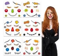 DULZEN 6 Pièces Halloween Tatouages Temporaires pour visage épouvantail Cicatrice souriante Tatouages éphémères Autocollant Pour Enfants Halloween Maquillage