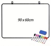 DumanAsen Grand tableau blanc magnétique double face avec gomme 90 x 60 cm | Cadre en ABS noir pour les horaires, la révision, la planification familiale et les notes de bureau