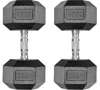 Dumbbells Lot de 2 haltères hexagonaux, 10 à 25 kg, avec revêtement antidérapant, poignées ergonomiques, en caoutchouc poly, pour entraînement d'aérobic (2 x 25 kg - Noir)