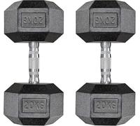 Dumbbells Lot de 2 haltères hexagonaux, 10 à 25 kg, avec revêtement antidérapant, poignées ergonomiques, en caoutchouc poly, pour entraînement d'aérobic (2 x 20 kg - Noir)