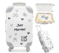 Dumeher Valise à roulettes « Just Married » - Cadeau de mariage pour couple de mariés - Emballage avec boîte cadeau et carte de mariage
