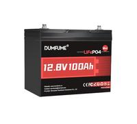 Dumfume 12V 100Ah Mini Batterie LiFePO4 Lithium, BMS 100A Intégré, 1280Wh 15000 Cycles, Durée De Vie De 10Ans, Batterie Solaire pour Camping-Car, Système Solaire, Stockage Domestique