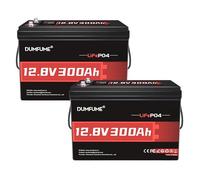 Dumfume 2 x Batterie Lifepo4 12V 300Ah - BMS 200A 3840Wh, Batterie Lithium Fer Phosphate 6000+ Cycles De DéCharge Profonde Pour SystèMe Solaire, Alimentation De Secours, Camping-Car Et Hors-RéSeau