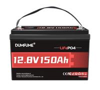 DUMFUME Batterie lithium LiFePO4 12V 150Ah, énergie 1920Wh BMS 100A, Batterie à Cycle Profond pour Système Solaire, Camping-car, Alimentation de Secours Domestique Hors Réseau