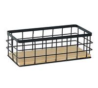 DUMGRN - Panier de rangement mural avec base en bois, plateau de rangement en fer à suspendre, étagère de rangement multi-usages pour pot de fleurs, livres, etc., Pas de zéro, Noir , Taille L